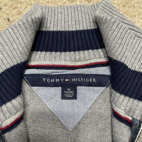 Tommy Hilfiger Sweater Mens XL Grey Quarter Zip Long Sleeve Pullover Adult - Picture 4 of 8